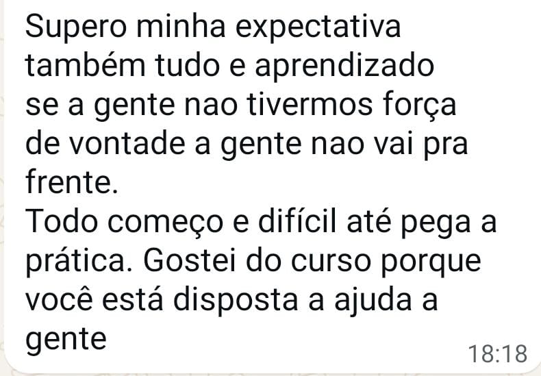 Depoimento de aluna no WhatsApp